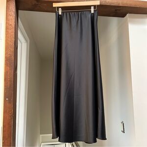 Satin A-Line Midi Skirt - Black
